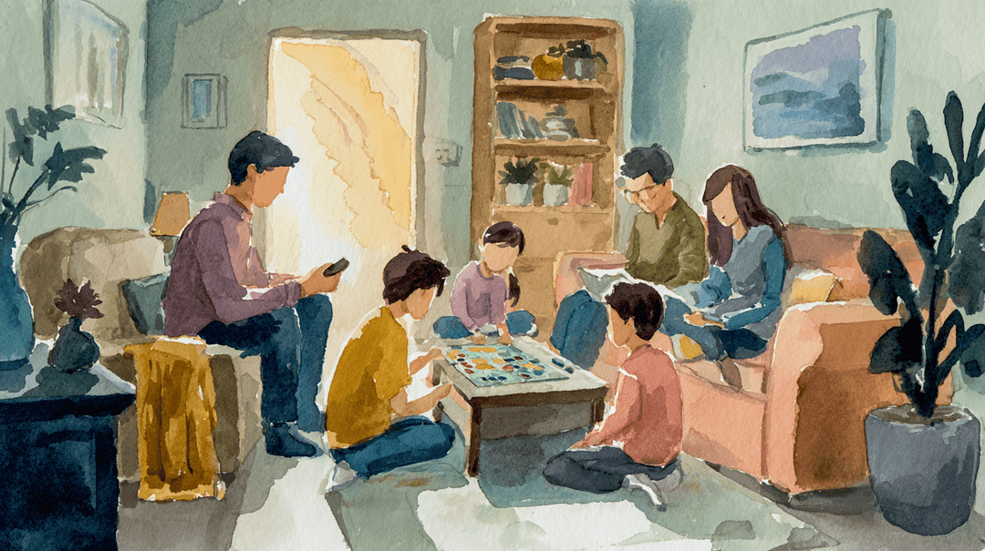 Extended family with different screen time approaches